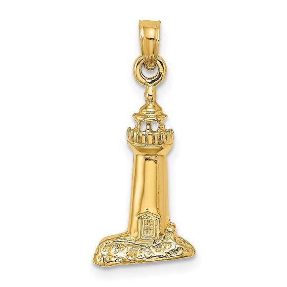 14k Yellow Gold 2-D Polished & Textured Lighthouse Charm,All Products : American Fashion Style Bags On Sale